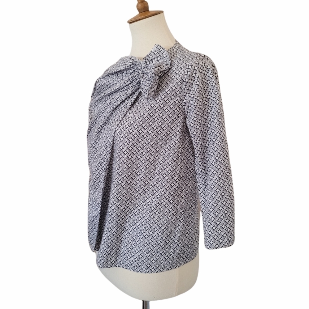 COS - Black & White High Collar Wrap Blouse